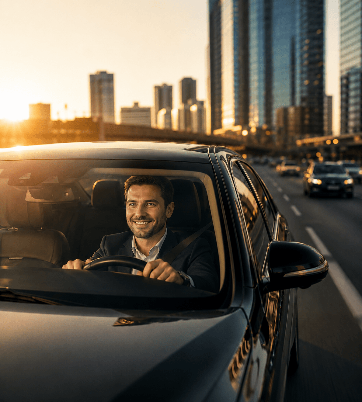 Professional GoNex driver beside vehicle